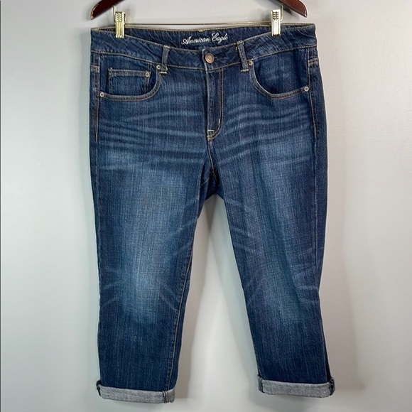 American Eagle Retro Boy Fit Stretch Cuffed Crop Jeans Blue Medium Wash Denim 12 - Picture 11 of 11